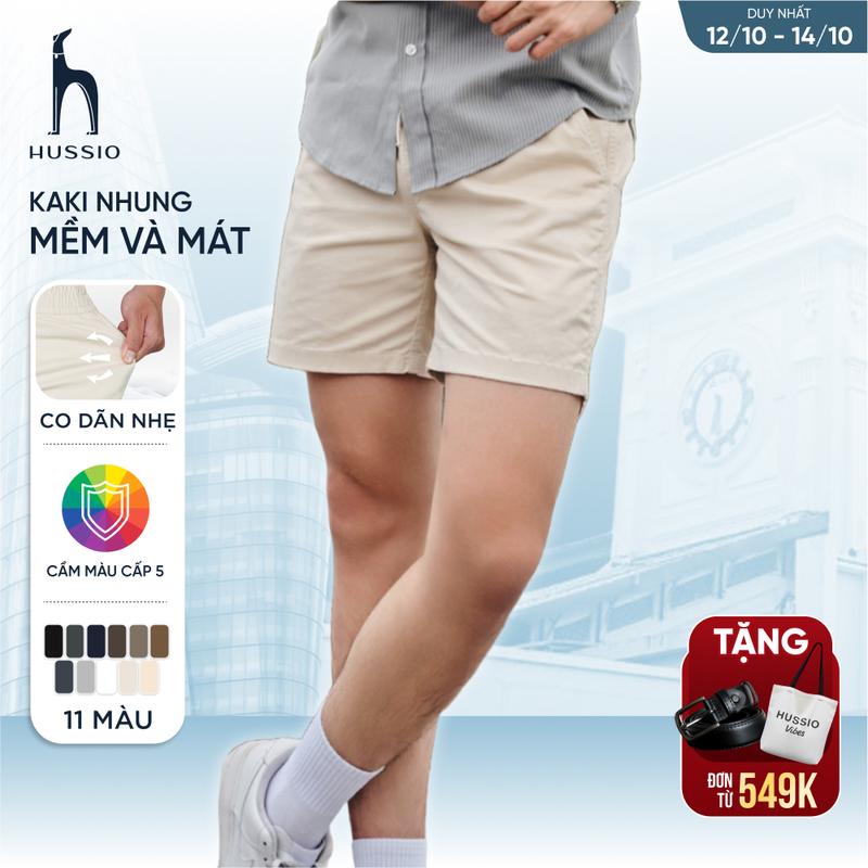 Quần short short nam vải KAKI nhung, mềm mịn, trẻ trung, năng động - HUSSIO