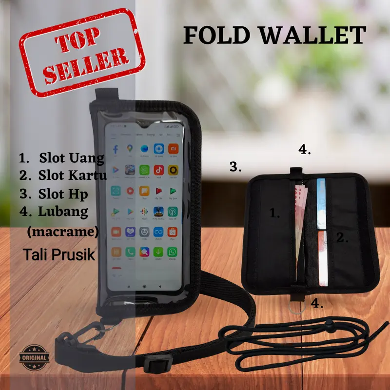 Dompet Hp Fanteus Sako Fold Wallet Pria Kartu Bahan Canvas Dan Kulit Sintesis 2