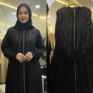 ABAYA MESIR 3  Kombinasiwarna mata2 BUSANA MUSLIMAH WANITA GAMIS PEREMPUAN DRESS BAJU LEBARAN TREND SYARI UMROH HAJI pengajian kondangan healing saudi hitam payet mata2 Turki Arab Basic  ZipperGold Crinkle Maxi