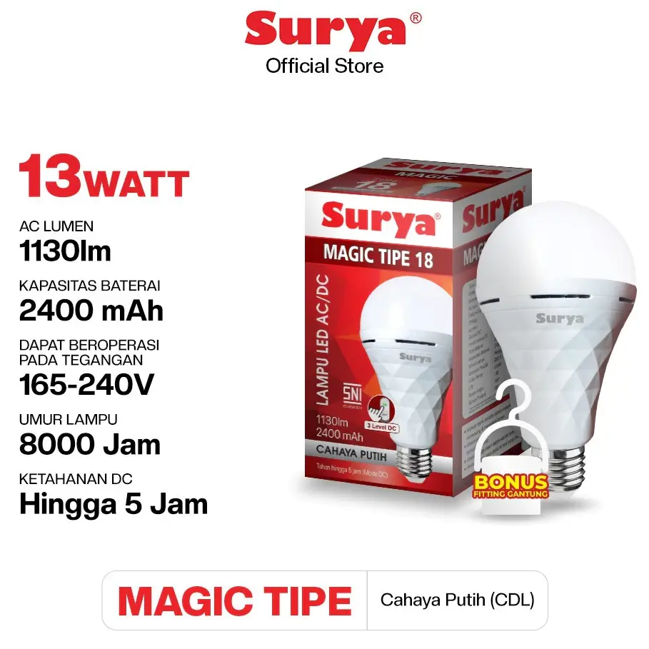 Lampu Emergency Baterai LED Bulb Surya Magic 18 watt Lampu Darurat Super Murah
