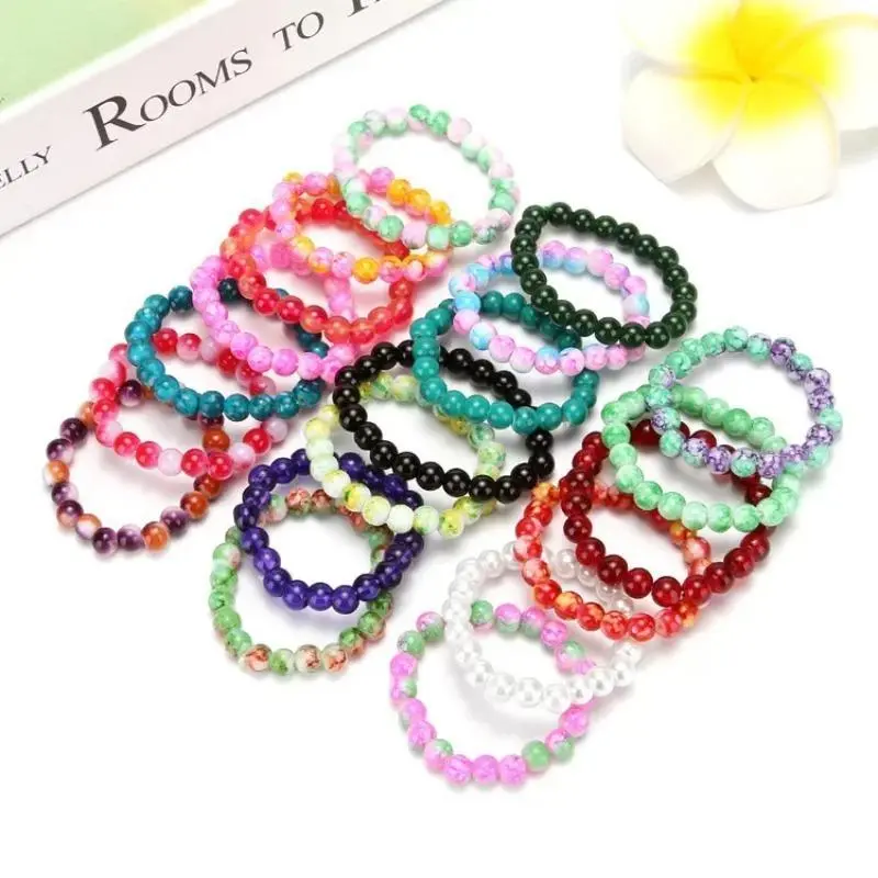 4-10mm Natural Stone Colourful Imperial Jasper Round Beaded Bracelet Sea Sediment Elastic Wristband Bangles Women Jewelry