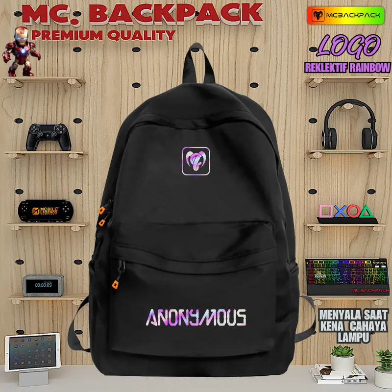 Tas Anti Air Waterproof Tas Ransel Sablon Reflektip Rainbow Silver Menyala Terkena Sinar Tas Dewasa Dan anak Premium Quality 1