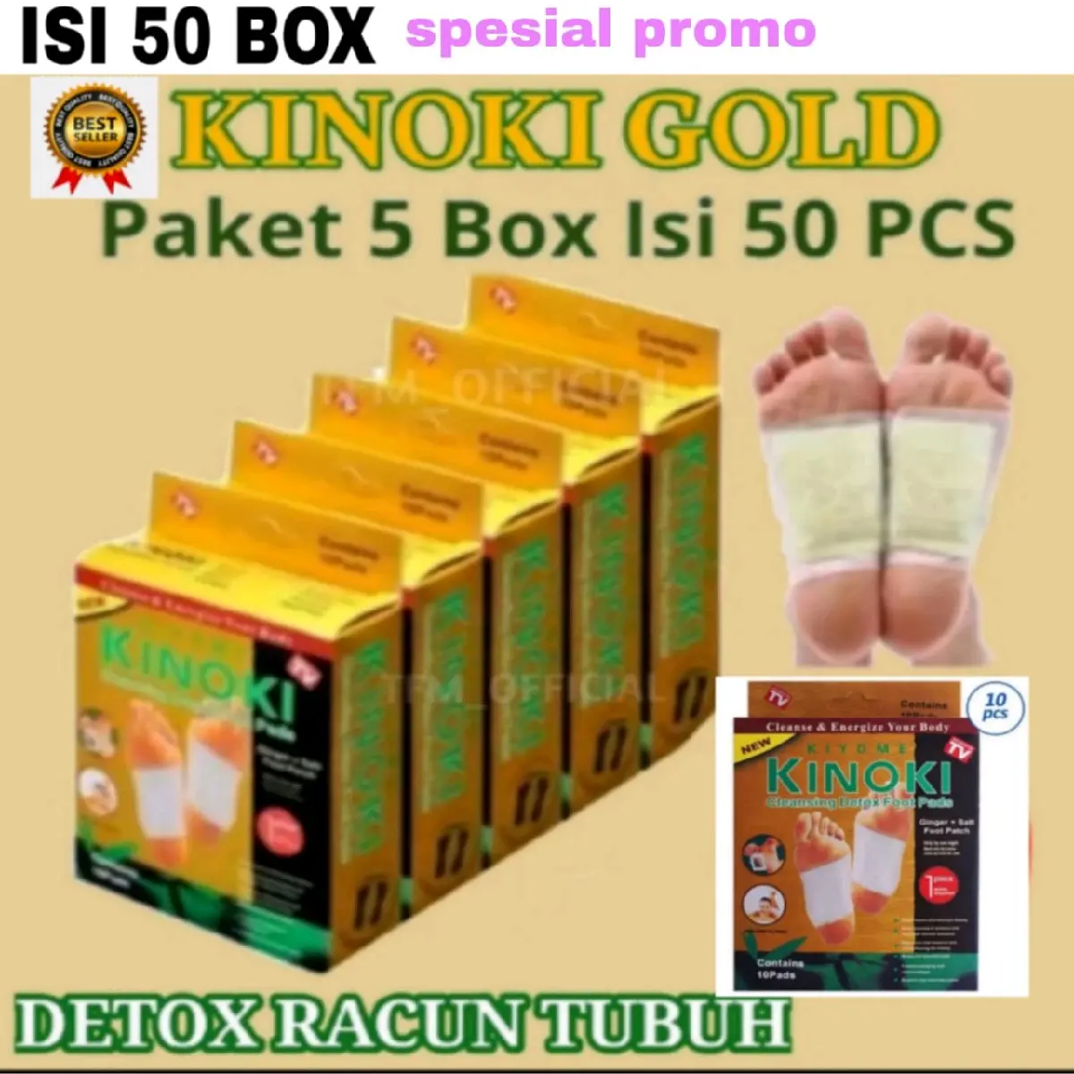 PROMO KINOKI GOLD 5 BOX ISI 50 PCS KOYOK KAKI DETOX KAKI POOT PATCH