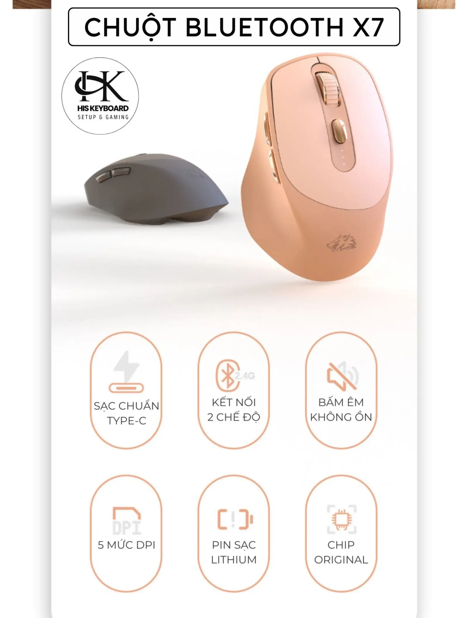 Chuột Không Dây Văn Phòng FreeWolf X7 Bluetooth 5.0 Pin Sạc Type-C 5 Cấp DPI Silent Click Không Ồn | BigBuy360 - bigbuy360.vn