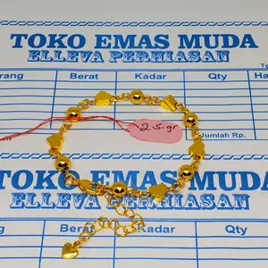 GELANG MOTIF BOLA BRACELETS PERHIASAN WANITA BERLAPIS EMAS MUDA FREE SURAT DARI TOKO TERMURAH