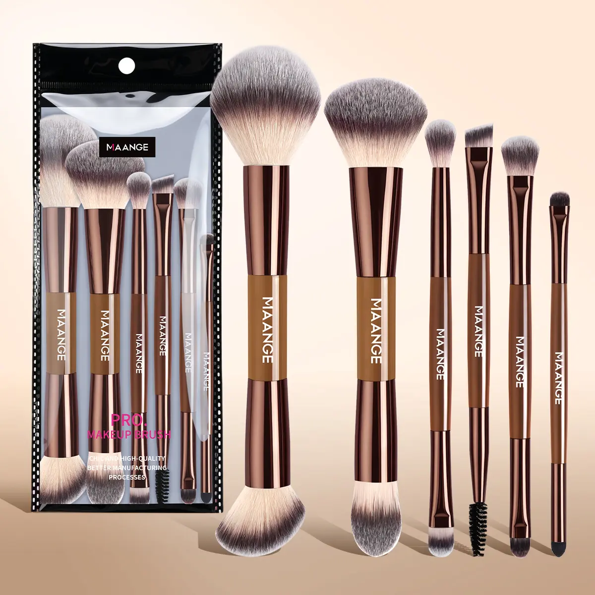 MAANGE 6 Pcs Dual Ended Makeup Brush Set Kuas Makeup Multifungsi Premium
