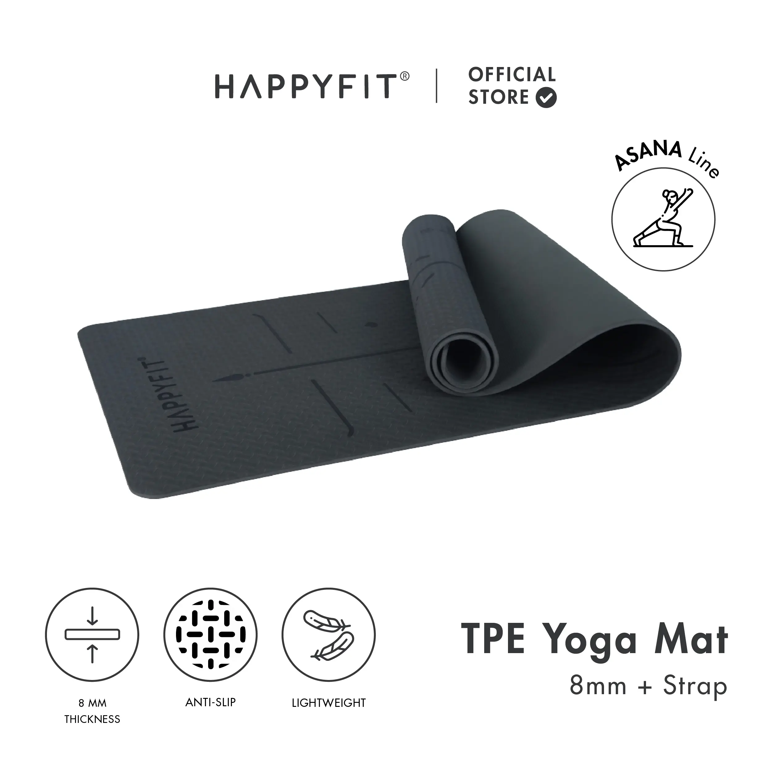 HAPPYFIT FREE Strap Yoga Mat TPE 8mm Eco Friendly Matras Yoga Matras Olahraga