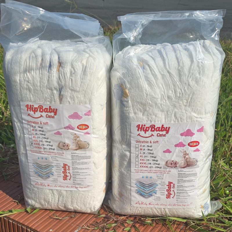 Miễn ship combo 2 bịch 100 miếng bỉm quần tã dán HipBaby care Cho Bé bỉm mềm mỏng hút 500ml nước đủ size M đến 3xl