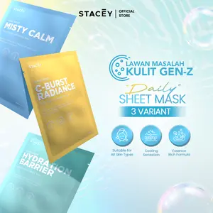 Stacey Sheet Mask Triple Care - Skincare Wajah | Brightening - Mencerahkan & Meratakan Skin Tone | Hydrating - Melembapkan & Perbaiki Skin Barrier | Calming - Soothing untuk Redness & Sensitive Skin | Cooling Sensasion | For All Skin Type