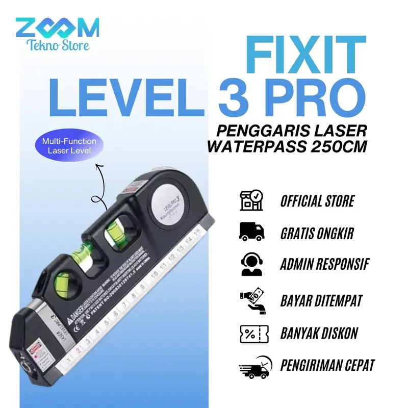 Fixit Level Pro 3 Penggaris Laser Waterpass Meteran Laser 250 Cm 0