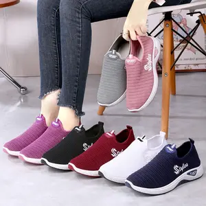 SEP106 (Tanpa Kotak) Sepatu Sneakers Wanita Polos Tanpa Tali  7Pilihan Warna Simple Bahan Rajut Ringan Jogging Olahraga Sepatu Cewek Sport Casual Shoes