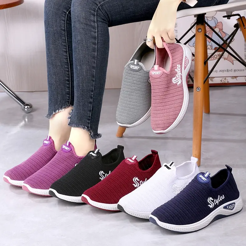 (1pasang sepatu 34.800-TIDAK GRATIS 1 beli 1) SEP106 (Tanpa Kotak) Sepatu Sneakers Wanita Polos Tanpa Tali  7Pilihan Warna Simple Bahan Rajut Ringan Jogging Olahraga Sepatu Cewek Sport Casual Shoes