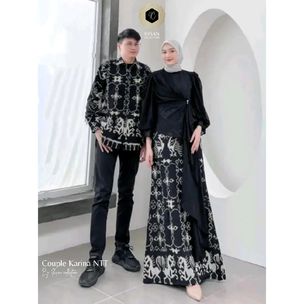 Ihsan Collection - Baju Pasangan Tenun NTT - Baju sarimbit keluarga 2025 - Atasan, Katun, Sarimbit, Setelan, Wanita, Panjang, Hitam, Outer, Etnik, Dewasa