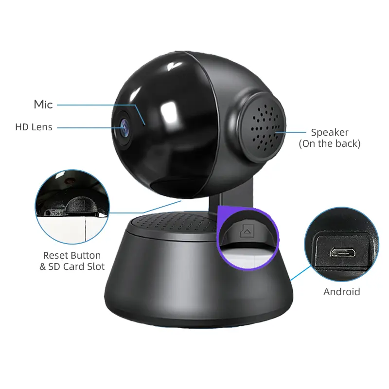 COD V380 Q6 PRO Hitam 1080P Indoor Camera IP Keamanan Cerdas WiFi Penglihatan Malam Kamera Audio Dua Arah Motion Track 2