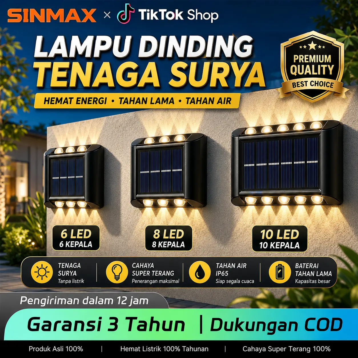 【Garansi 3 tahun】Mini Lampu Dinding Taman Outdoor COB / LED Minimalis   Lampu Dinding Taman Outdoor Teras Hias 6 MATA 8 MATA 10 MATA / LED Lamp Taman Tenaga Matahari Surya Outdoor