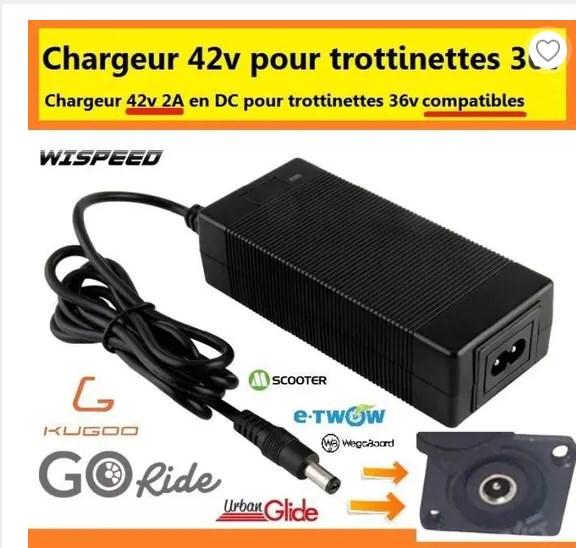 Battery Charger 42V 2A Lithium Battery Charger Adapter(EU) 3Pin for Electric Scooter Hoverboard Balanced Wheel Cable Charging 7