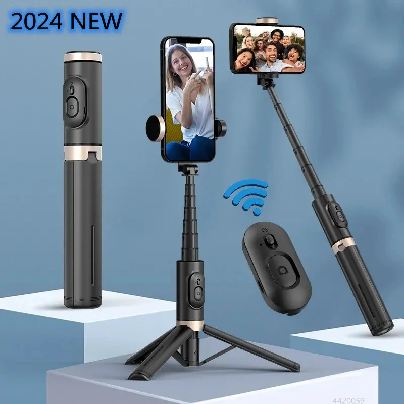 2024 NEW Bluetooth Selfie Stick Foldable Wireless Tripod with Bluetooth Shutter Monopod Live Photograph for iphone