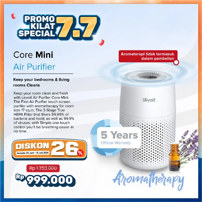 Levoit Core Mini Desktop Air Purifier with Fragrance Aroma Diffuser Putih Listrik 0