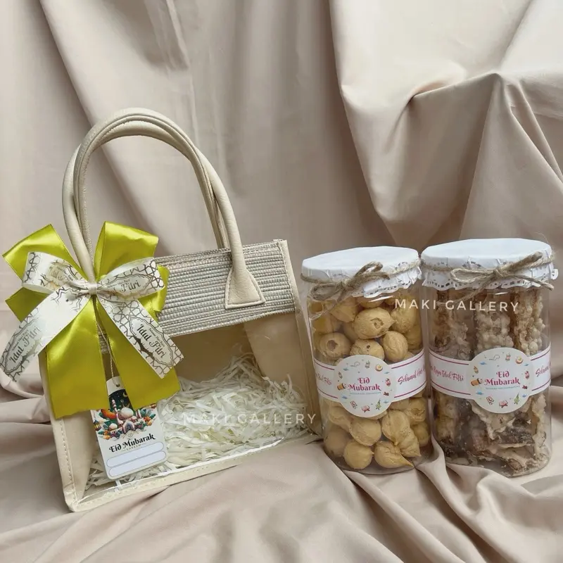 Tas Hampers Lebaran Idul Fitri Unik Custom / Parcel Bingkisan Kue Toples Mika Pandan Mendong By Maki Gallery Pita 1