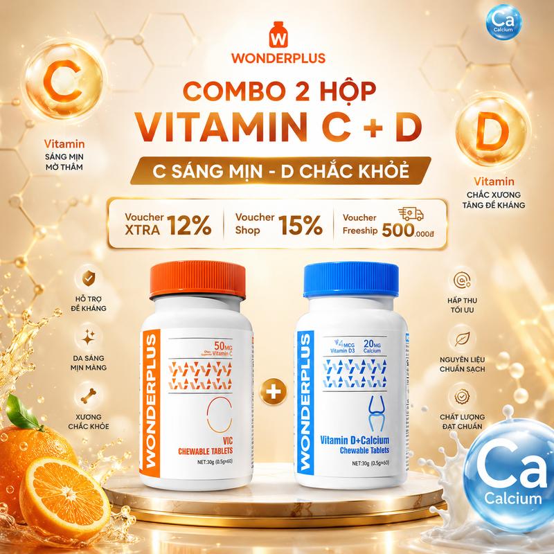 Viên Nhai Bổ Sung Vitamin Wonderplus (60 viên/hộp) - Giúp Làn Da Rạng Rỡ - Tăng Cường Đề Kháng - Giúp Xương Chăc Khỏe