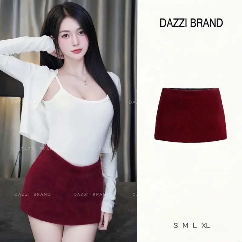 [CÓ KHOÁ KÉO PHÍA SAU] Chân váy nữ vải Lông Thỏ phong cách Y2K, Chân váy nữ chữ A có lót trong dáng ngắn DAZZI V03 | BigBuy360 - bigbuy360.vn