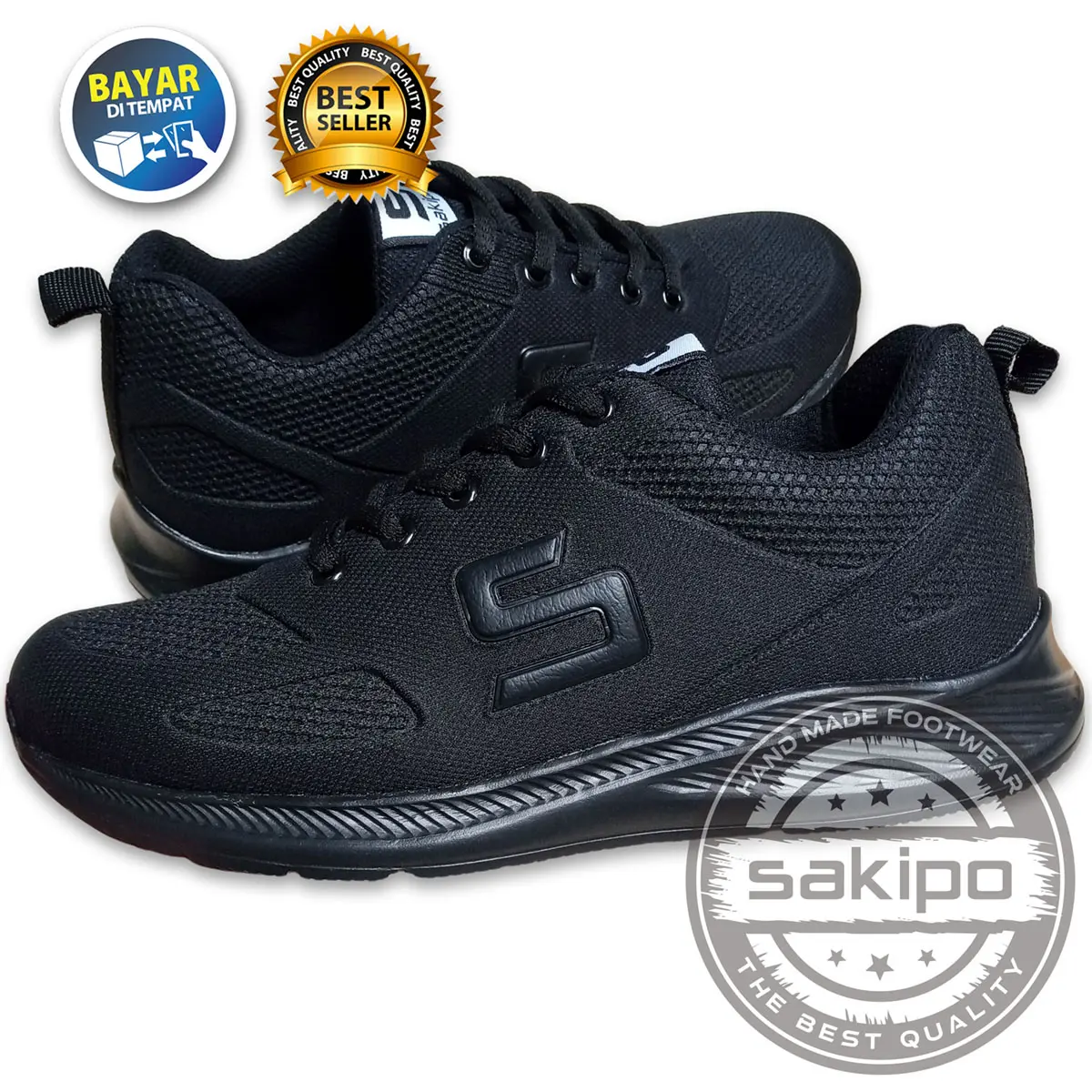 Sepatu Sekolah Hitam Polos Merek Sakipo SD SMP SMA SMK Kuliah Ukuran 36-43 / Sepatu Lari Bertali Anak Sekolah Warna Hitam / Sakipo Fashion Olahraga Sneakers