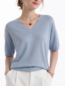 Suéter de mujer tejido, diseño liso, manga media, prenda casual versátil, perfecto para uso diario y para combinar en capas