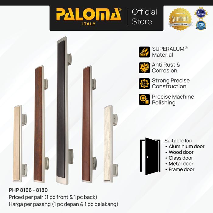 Gambar PALOMA Gagang Tarikan Pintu Door Pull Handle Superalum Satin Silver Black Hitam Brown Coklat Red Merah White Putih PHP 8166 PHP 8167 PHP 8168 PHP 8169 PHP 8170 PHP 8171 PHP 8172 PHP 8173 PHP 8174 PHP 8175 PHP 8176 PHP 8177 PHP 8178 PHP 8179 PHP 8180 - Brushed Satin Nickel + Wood Black, 280 mm dari PALOMA Official Kota Administrasi Jakarta Timur Tokopedia