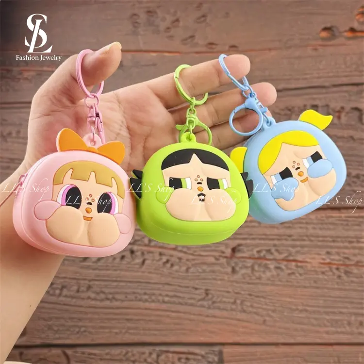 LL'S | CryBaby Powerpuff Girls cartoon stereo silicone coin purse keychain friend couple gift schoolbag pendant bag charm accessories friendship key ring adorable  toys cry  baby