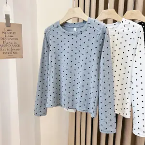 Kaos oblong lengan panjang motif polkadot abu-abu dengan bahan stretch tinggi
