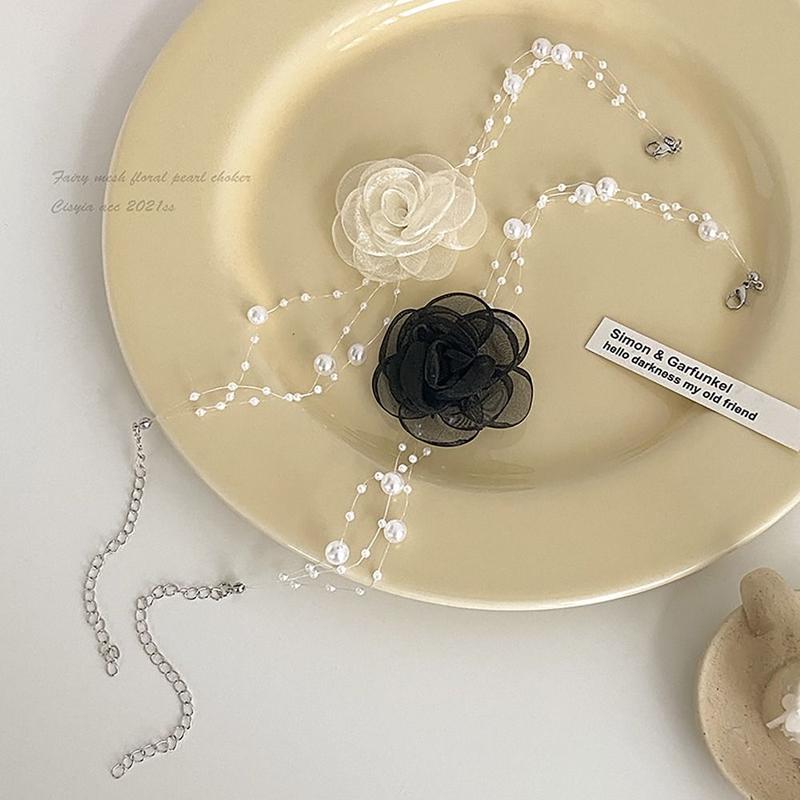 Vòng Cổ Choker Hoa Hồng, Ngọc Trai Ngọt Ngào Phụ Kiện Cổ, Vòng Cổ Choker Hoa Hồng, Dây Chuyền Xương Đòn Có Thể Điều Chỉnh Thích Hợp Cho Tiệc Cưới 5