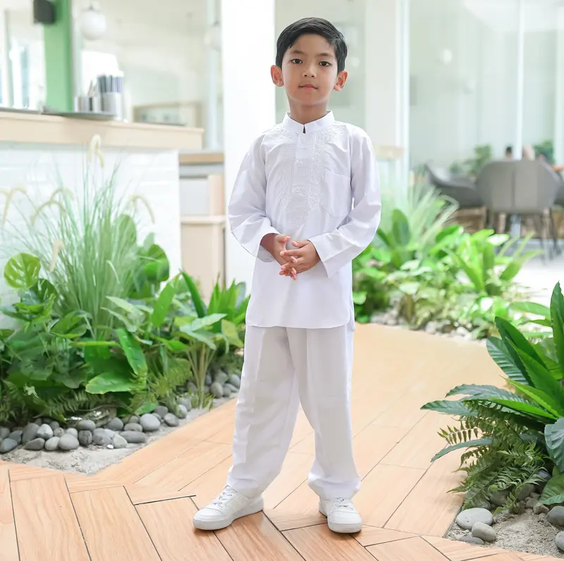 Setelan Baju Koko Anak Putih Bersih lengan panjang Bahan Katun Micro Premium Muslim 5