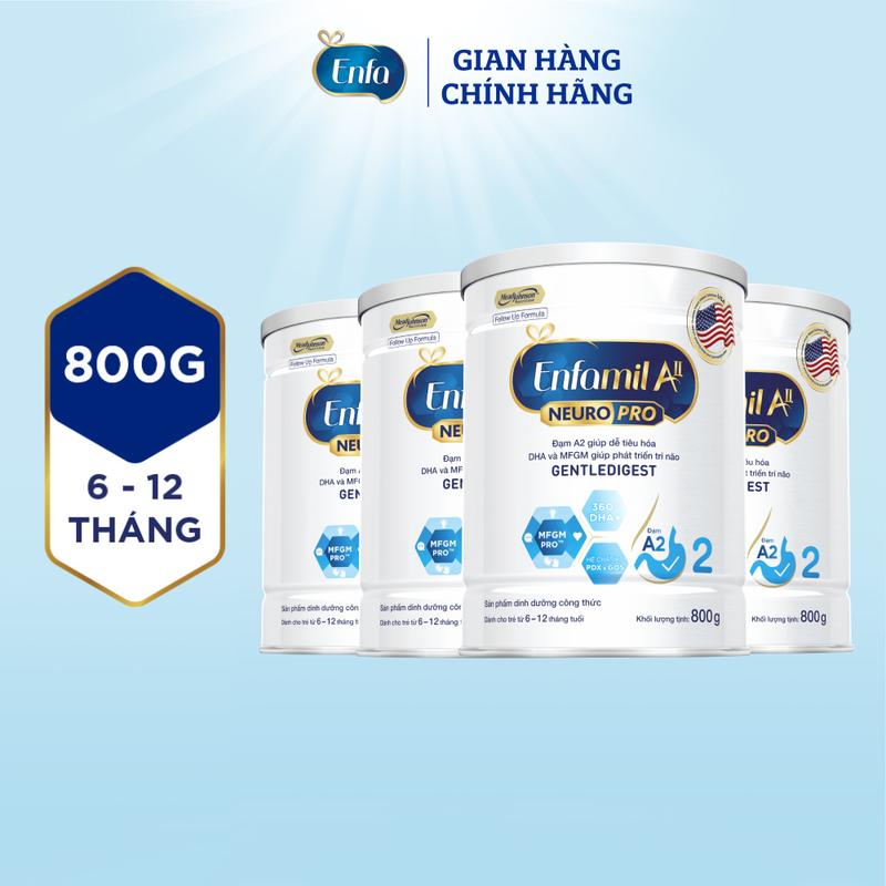 Bộ 4 lon sữa bột Enfamil A2 Neuropro 2 giúp dễ tiêu hóa, hấp thu cho trẻ từ 6-12 tháng tuổi – 800g/lon