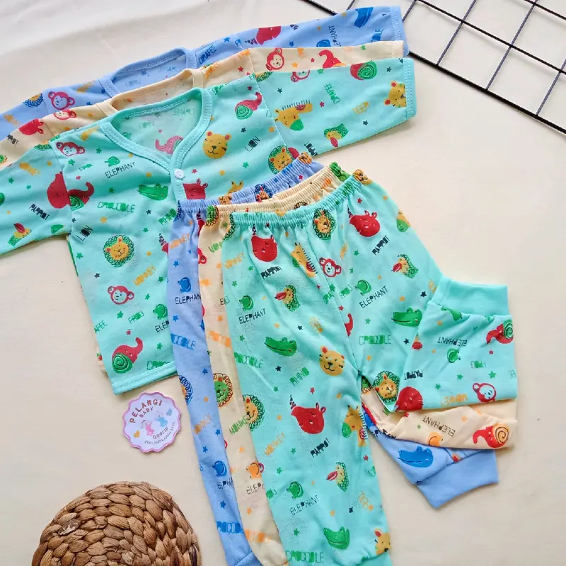 Terbaru 3 Pcs Celana Panjang Dan 3 Pcs Baju Panjang Bayi Baru Lahir/Set Pakaian Bayi Seri Warna Motif Lucu Unisex 2