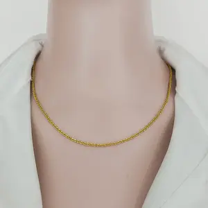 Pure Thin Collarbone Plain Chain No  18k 100% Plated Real 999 Gold Necklace Male and Female 999 Color for Women's Gifts