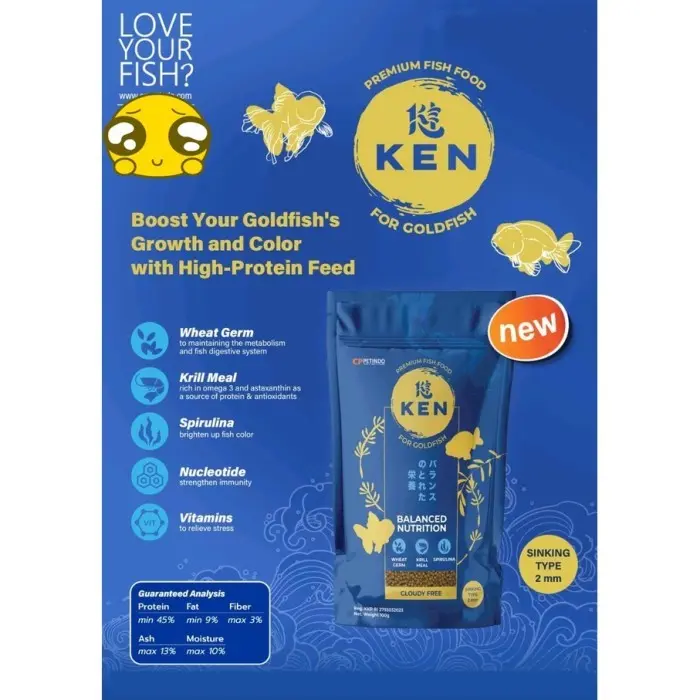 Ken pelet pakan makanan ikan hias pelet ikan Ken goldfish 100 gr sinking type 2mm 2