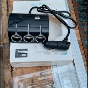 CHARGER USB MOBIL HITAM/PUTIH - charger mobil 3 socket dual usb car charger mobil Led Kabel