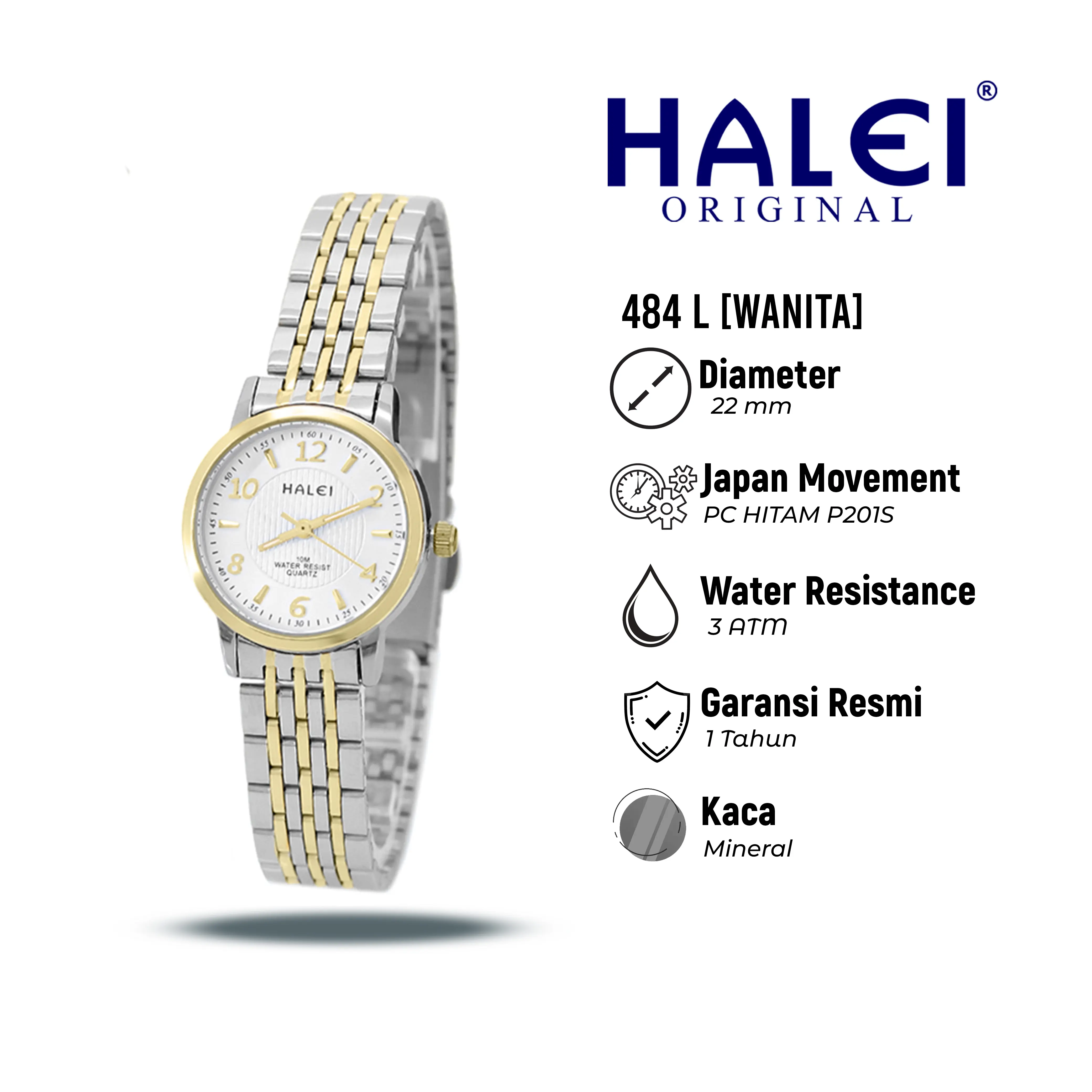 Halei Watch 484 L - Jam Tangan Wanita Rantai Analog Kekinian - Tahan Air dan Garansi 1 Tahun. Free Box