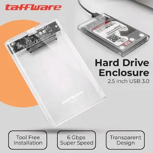 Taffware Hard Drive SSD Enclosure 2.5 Inch USB 3.0 to USB Micro B 3.0 / Casing Hardisk Eksternal / Case Hard disk Hdd Komputer Kabel Portable Transparan Plastik