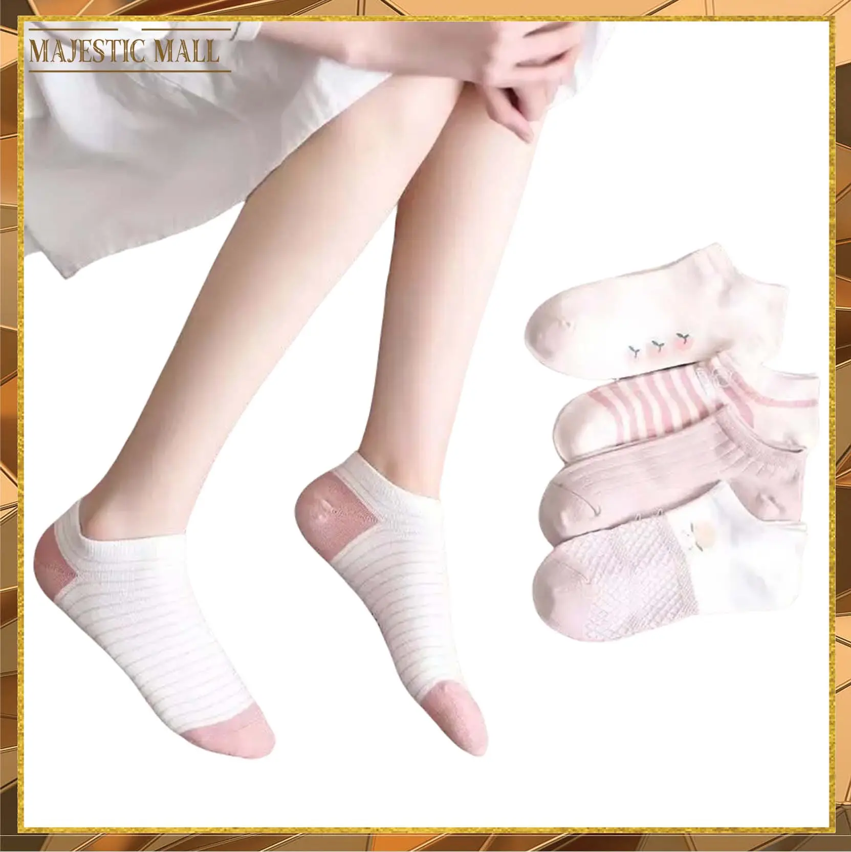 Kaos Kaki Wanita Mata Kaki Variasi Pink Love Garis Import COD Motif Pendek 1042 Lembut Nyaman