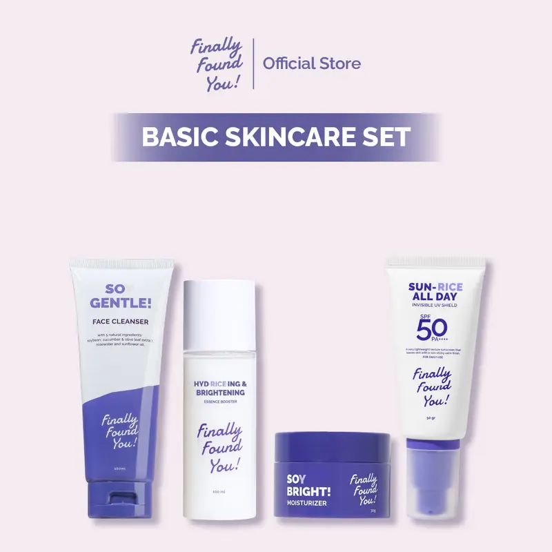 [LIVE RAMADHAN] Finally Found You! BUNDLE BASIC SKINCARE: Soy Gentle Face Cleanser + HYDRICEING & BRIGHTENING Essence Booster + Soy Bright Moisturizer & SUN-RICE ALL DAY Invisible UV Shield 0