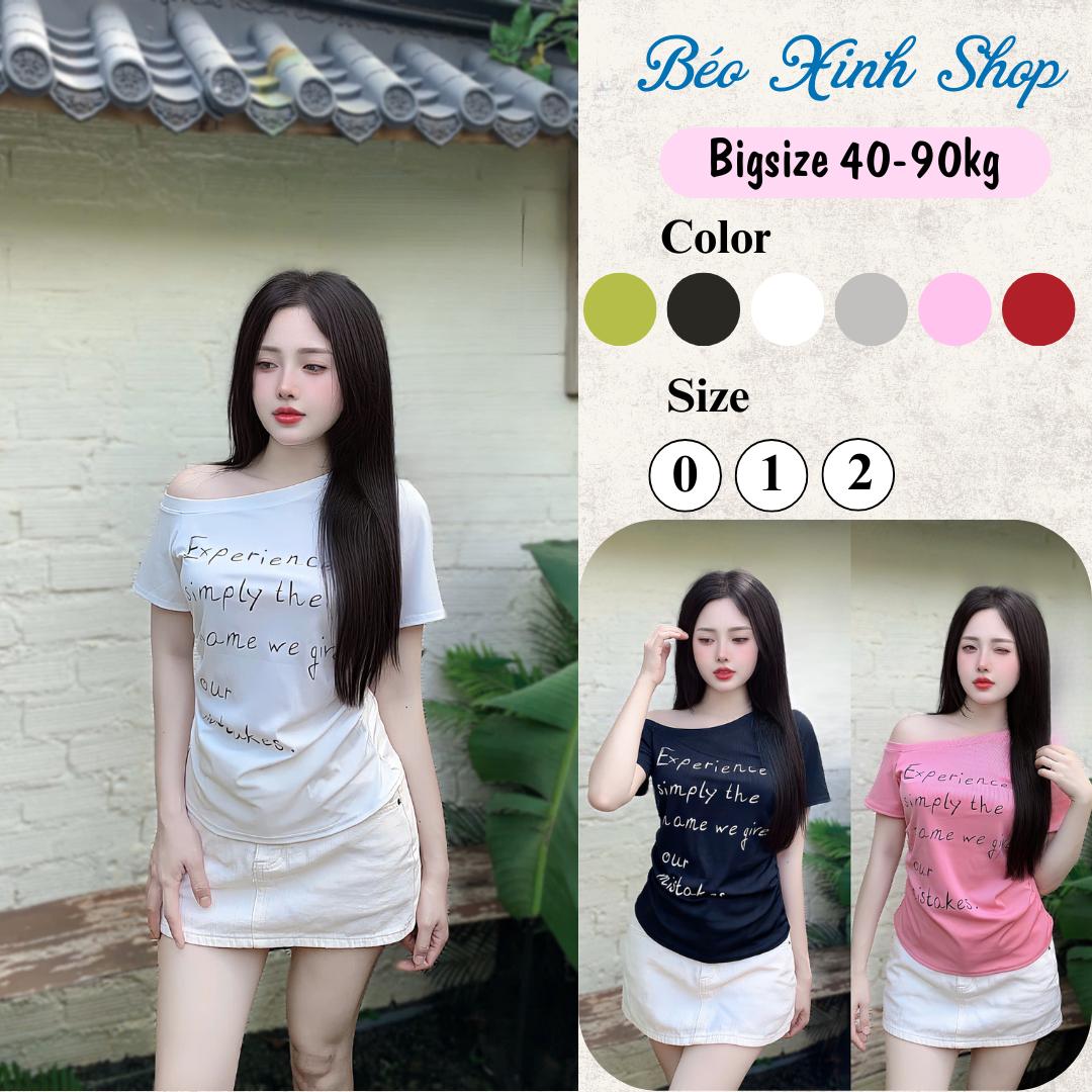 Áo Thun Nữ Trễ Vai Phối Tay Ngắn In Chữ Vải Thun Tăm 45- 90Kg Bigsize Dễ Thương Top Nữ Women - A.1552