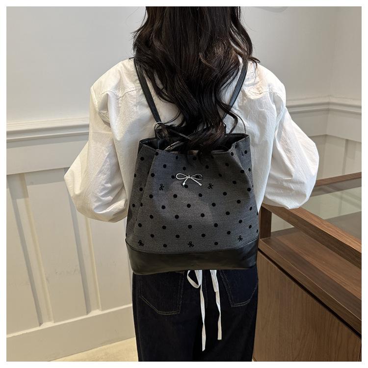 Polka dot print bow shoulder bag fashion trend large capacity casual bag underarm tote bag para sa mga kababaihan Polka dot print bow shoulder bag fashion trend large capacity casual bag underarm tote bag para sa mga kababaihan