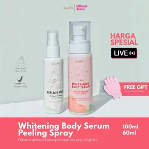 LIVE (Paket) Peeling Spray dan Body Serum - Perawatan Pencerah Kulit Belang Tubuh dan mencerahkan bekas luka