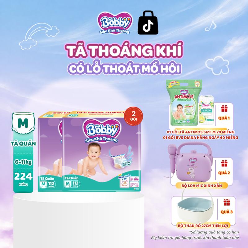 Bobby Tã bỉm quần M112/L96/XL84/XXL76 Siêu khô thoáng