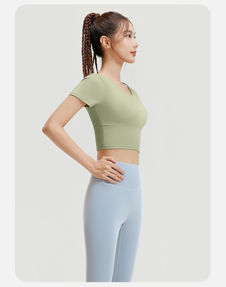 Product Introduction of CHICHI Short-sleeve Slimming Nude Back Yoga Sports Vest High Elasticity Chest Pad Tennis Fitness Women Bra-free Tight Running Cycling Climbing Gym Dance Training 12