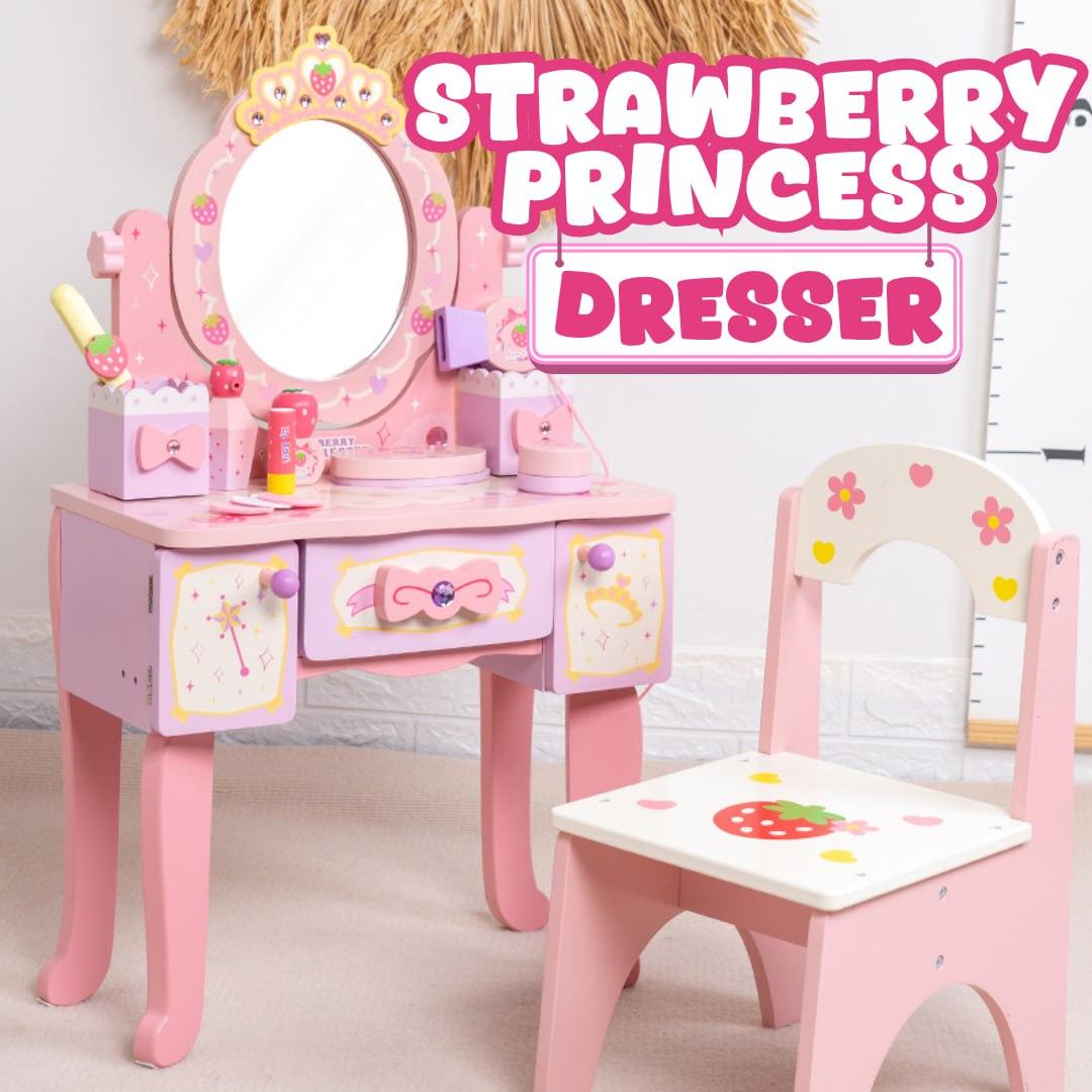 Wooden Strawberry Princess Dresser Ages 3+ Vanity Table Fashion Preten Wishland Wooden Strawberry Princess Dresser Ages 3+ Vanity Table Fashion Preten Wishland