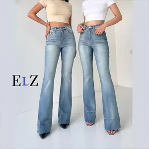 Jennie Cutbray Jeans Higwaist Lipatan Kaki Besar Jeans strecht Wanita