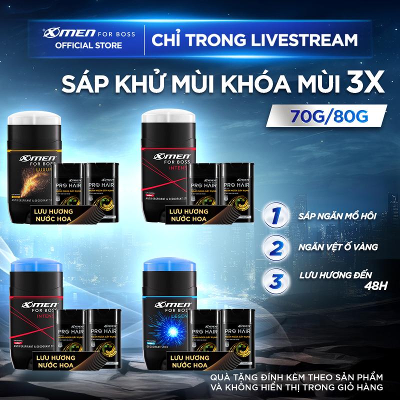 [MỚI] [MUA 1 TẶNG 2] Sáp Khử Mùi Xmen For Boss 70g/80g + Tặng 2 Chai Dầu Gội Pro Hair Ngăn Gãy Rụng 75g/Chai - Sáp Thơm Châu Âu