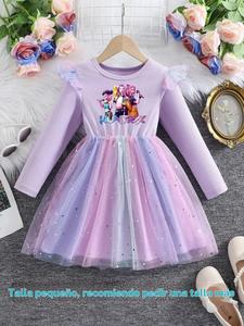 Vestido de Princesa Cazadora de Diablos para Equipo de Baile, Dobladillo Estrella, Volante Elegante con Estampado de Dibujos Animados, Perfecto para Acampar, Vacaciones, Fiestas, Regalo de Cumpleaños para Niñas